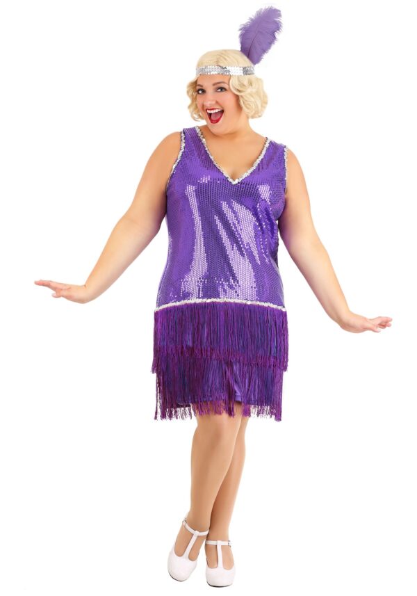 Plus Size Amethyst Flapper Purple Fancy Dress Costume for Women