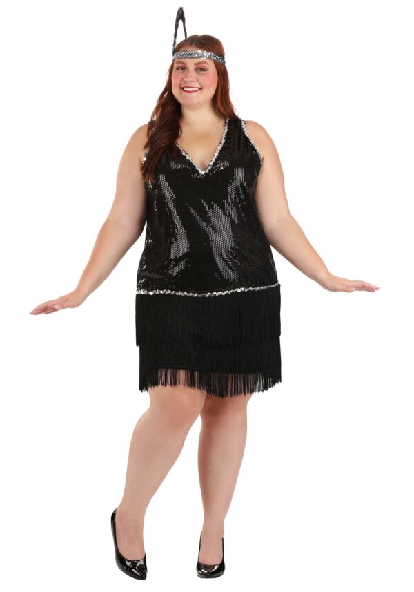 Plus Size Onyx Flapper Fancy Dress Costume for Women