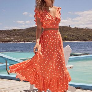 Polka Dot Sleeveless Bodice And Tiered Full Skirt Ruffles 2 Pieces Set