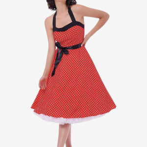 Polka Dot Vintage Dresses Halter Bows Backless Cotton Retro Pin Up Dress