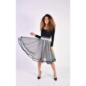 Polka Dots Skirt/ Vintage Black White Monochrome Occasion Tulle Dotted Midi Clockwork