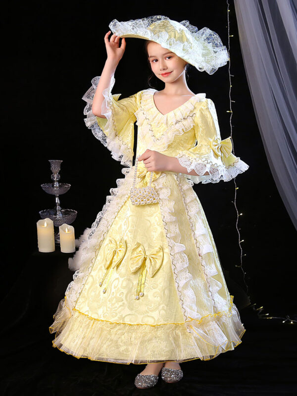 Polyester Fiber Tea Party Bows 3/4 Length Sleeves Polyester Jumpsuit ROCOCO Style Blond Kids' Lolita Dresses