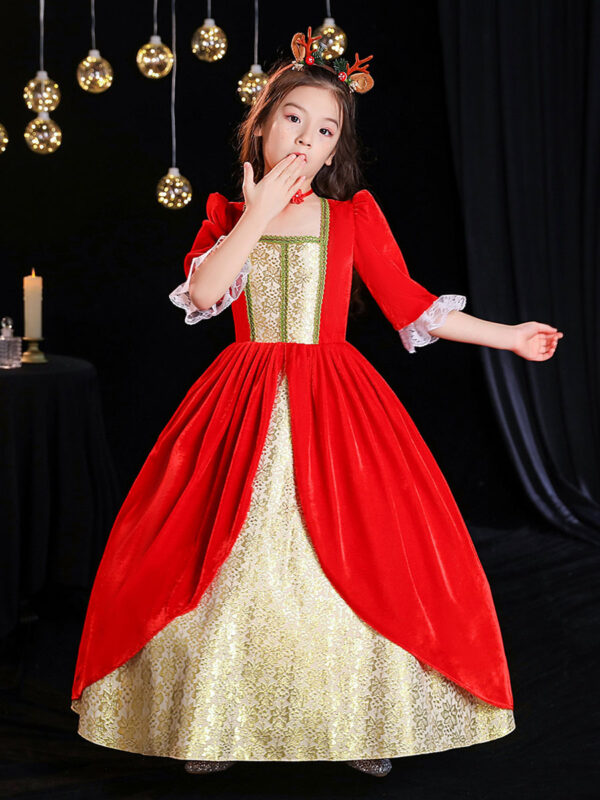 Polyester Fiber Tea Party Lace 3/4 Length Sleeves Polyester Dress Gothic Red Kids' Lolita Dresses