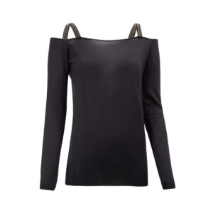 Prada Black Embellished Cold Shoulder Knitted Top