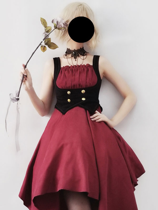 Pre-Sale Gothic Lolita JSK Dress Burgundy Sleeveless Ruffles Grommets Pleated Lolita Jumper Skirt