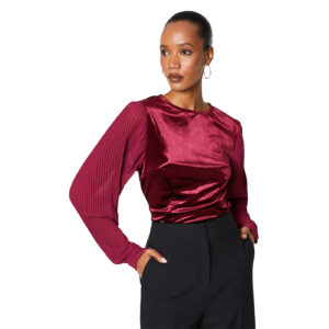 Principles Womens/Ladies Velvet Pleated Sleeve Top (10 UK) (Berry)