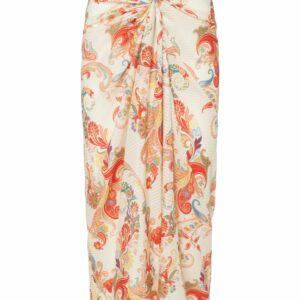 Printed Cotton & Silk Midi Sarong Skirt