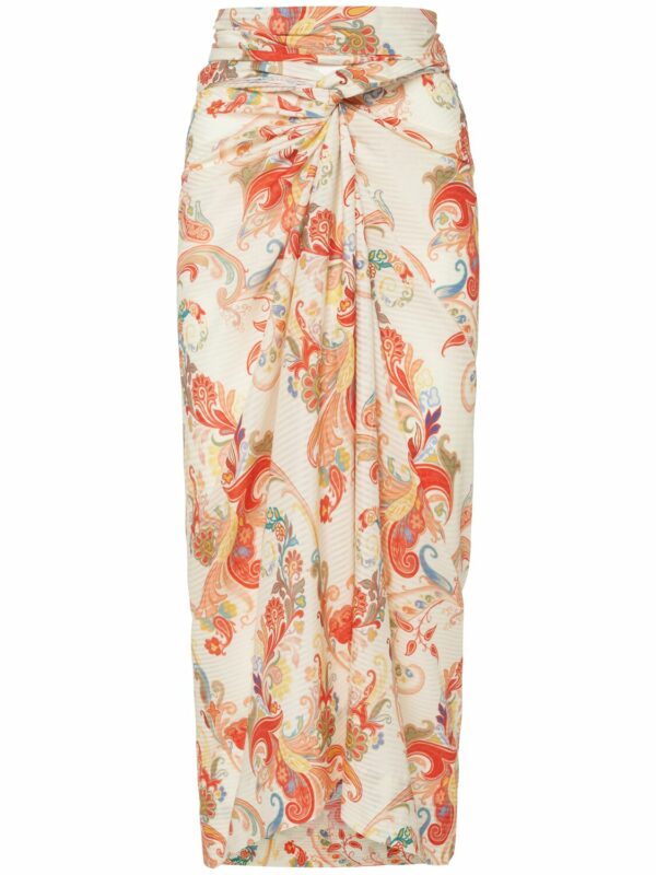 Printed Cotton & Silk Midi Sarong Skirt