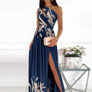 Printed Maxi Dress One-Shoulder Cutout High-Slit Prom Dresses