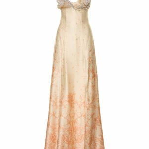 Printed Stretch Silk Evening Long Dress