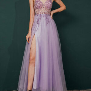 Prom Dress 2024 A-Line V-Neck With Train Sleeveless Zipper Beaded Formal Party Dresses Free Customization