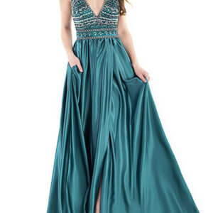 Prom Dress 2024 Floor-Length Ball Gown V-Neck Beaded Elastic Silk Like Satin Wedding Guest Dresses Free Customization