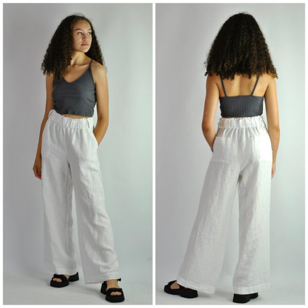 Pure White Linen Wide Trousers, Summer Flares, Tailored Pants, Trousers With Pockets, Beach Pants Loose Fit, No. 100