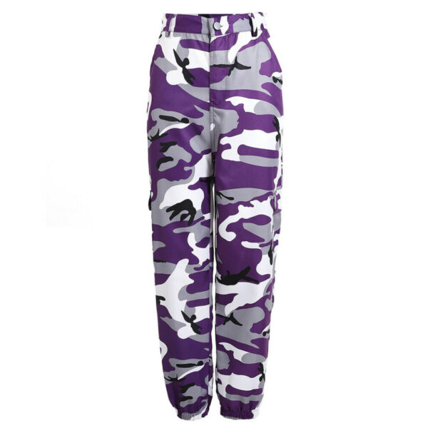 (Purple, S) Women Camo Cargo Pants Camouflage Jogger Trouser Hip Hop Baggy Pocket Sweatpants