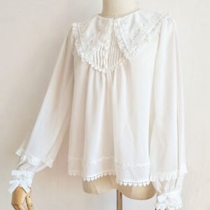 ROCOCO Style Lolita Blouses Pleated Ruffles Long Sleeves Blouse Lolita Top White Lolita Shirt