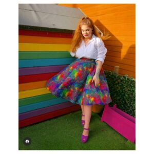 Rainbow Skirt, Skater Skirt With Pockets, Plus Size Circle Galaxy Print Clothing, High Waisted Colourful Clothes, Spacecore Clothes