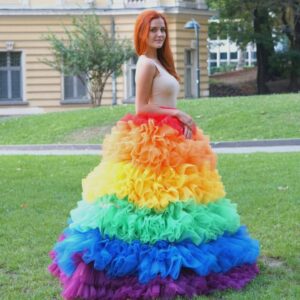 Rainbow Tulle Skirt/ Long Ruffled Italian Prom Pride Alternative Wedding Frills Skirt