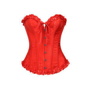 (Red, 2XL) Lace Shapewear Floral Bow Gathering Body Shaper Corset Polyester Laceup Back