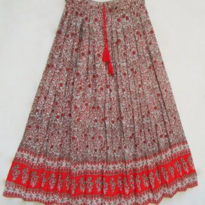 Red Brown Flower Printed Traditional Summer Maxi Skirts - Long Beach Wear Bohemian Style