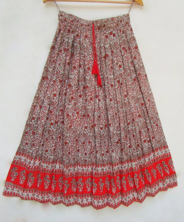 Red Brown Flower Printed Traditional Summer Maxi Skirts - Long Beach Wear Bohemian Style