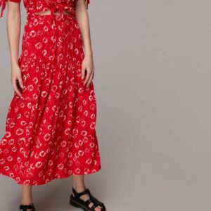 Red Floral Print Tiered Skirt