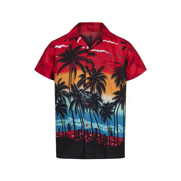 (Red, L) Men Short Sleeve Hawaiian Dress Shirt Summer Casual Beach Holiday Party Tops Tee