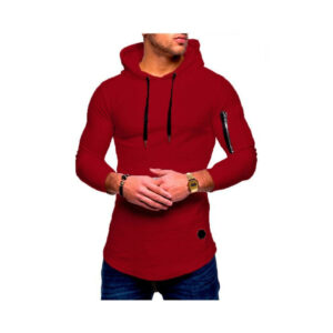 (Red, L) Men's Slim Fit Long Sleeve Gym Muscle Tee Hoodie T-shirt Tops Blouse Sweatshirt