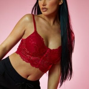 Red Lace Corset Cropped Top - Jewel - Size 10