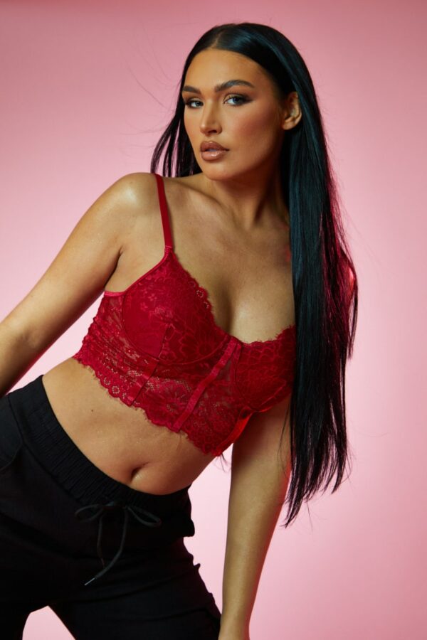 Red Lace Corset Cropped Top - Jewel - Size 10