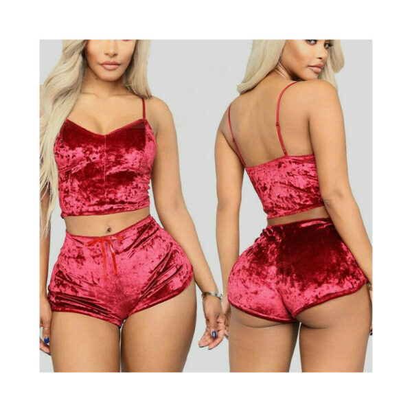 (Red, M) Womens Pyjamas Set Nightwear Ladies Cami Shorts Pjs Lingerie Sexy Sleepwear 2Pcs