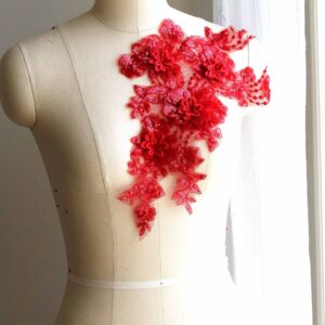 Red Sequin Lace Applique With Four 3D Flowers For Couture Dance Costumes, Ballet, Formal Dresses, Prom Dresses A218-C