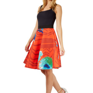 Red & Aqua Floral Panel Skirt