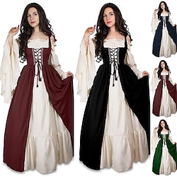 Retro Vintage Medieval Renaissance Dress Chemise OverDress Lady Viking Elven Valhalla Women's Casual Daily Dress