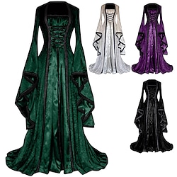 Retro Vintage Medieval Renaissance Prom Dress Long Length Pirate Viking Gentlewoman Noblewoman Valhalla Women's Halloween Party LARP Ren Faire Dress