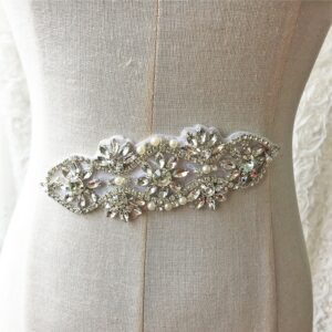 Rhinestone Diamante Applique Diy Bridal Sash Belt Crystal Beaded Patches Iron Glue On Wedding Dress Garter Headpiece Decoration