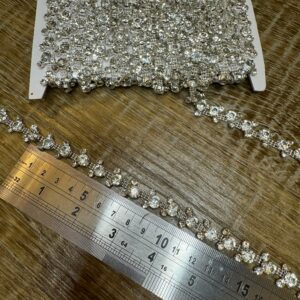 Rhinestone Diamanté, Stunning Chain Trim, Beaded Applique For Wedding Dress, Dancer, Prom, Dresses, Bridal Belt, Garter, Silver