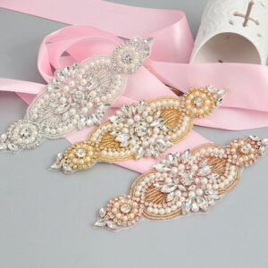 Rhinestone Garter Applique With Beaded Hot Fixed Crystal Pearl Patch For Wedding Application Dress Belt Head Band Making 1 Piece