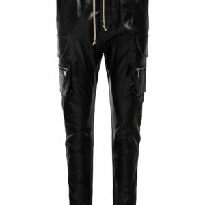 Rick Owens Black Cargo Pants Laquered Denim In Cotton Stretch Woman