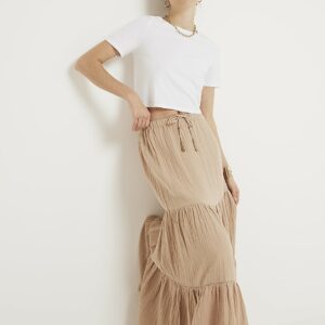 River Island Womens Beige Tiered Maxi Skirt