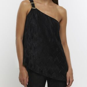 River Island Womens Black Pleated One Shoulder Top