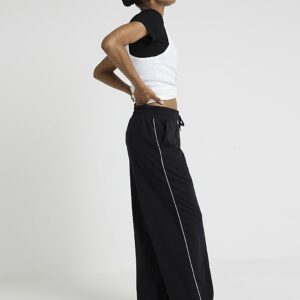 River Island Womens Black Side Stripe Wide Leg Joggers