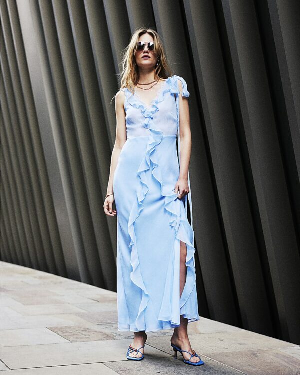 River Island Womens Blue Chiffon Frill Slip Maxi Dress