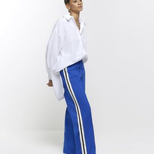 River Island Womens Blue Side Stripe Wide Leg Joggers