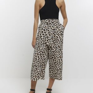 River Island Womens Brown Leopard Print Tie Culottes