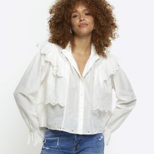 River Island Womens Cream Broderie Frill Blouse