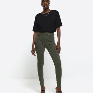 River Island Womens Khaki High Waisted Skinny Cargo Jeggings