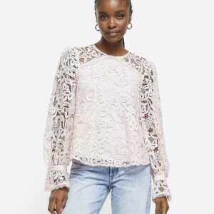 River Island Womens Pink Lace Blouse