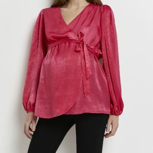 River Island Womens Pink Satin Maternity Wrap Blouse