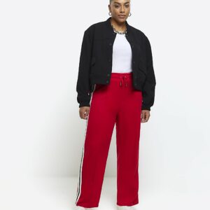 River Island Womens Plus Red Side Stripe Wide Leg Joggers