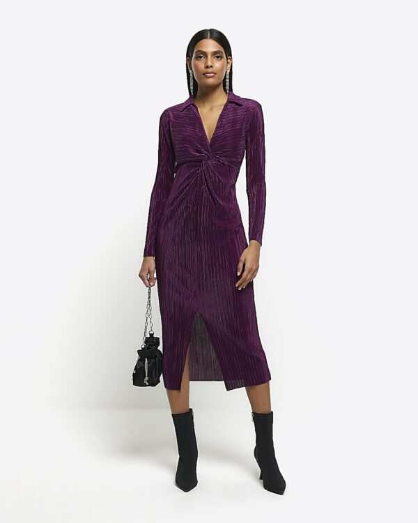 River Island Womens Purple Plisse Bodycon Midi Dress